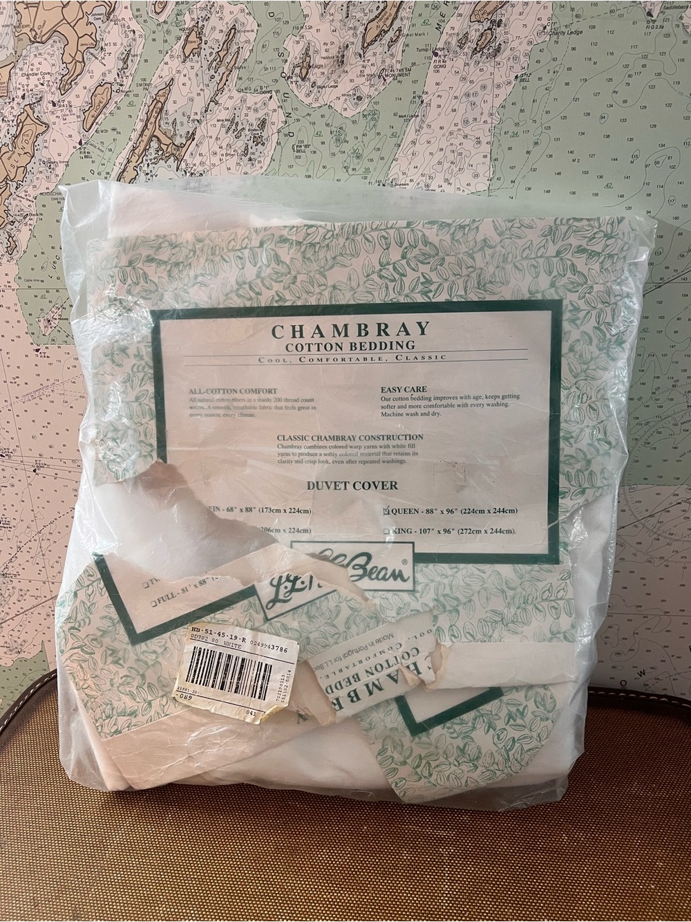 L.L. Bean Queen Size White Cotton Chambray Comforter Duvet Cover - NEW!